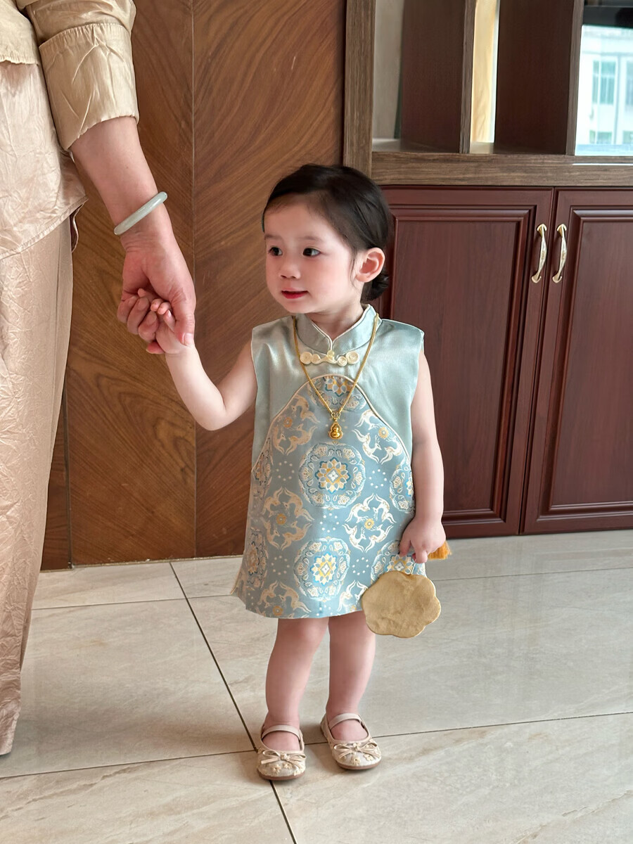 FADOBABY Children's Summer Qipao Dress Girls' Modified Chinese Style Fashion Dress Baby First Birthday Dress Summer Wear 11